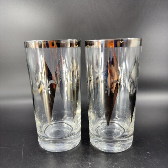 Dorothy Thorpe Silver Harlequin Diamond Fleur de Lis Glasses Highball Barware 2 - Picture 11 of 16